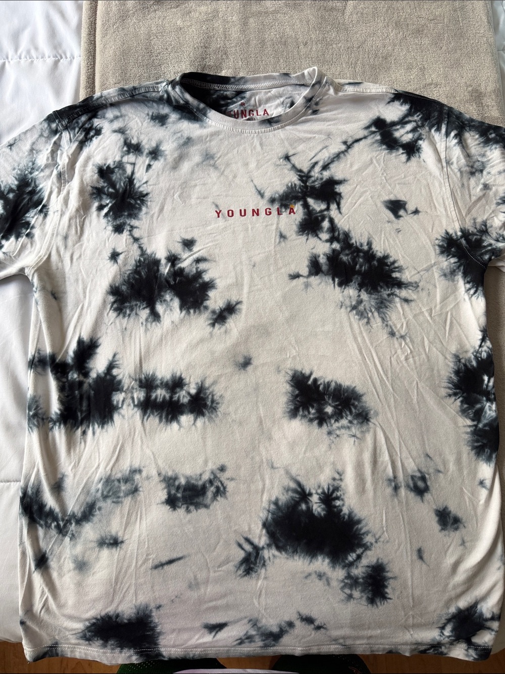 YoungLA Black & White Tie-Dye Crew Tee with Red Logo